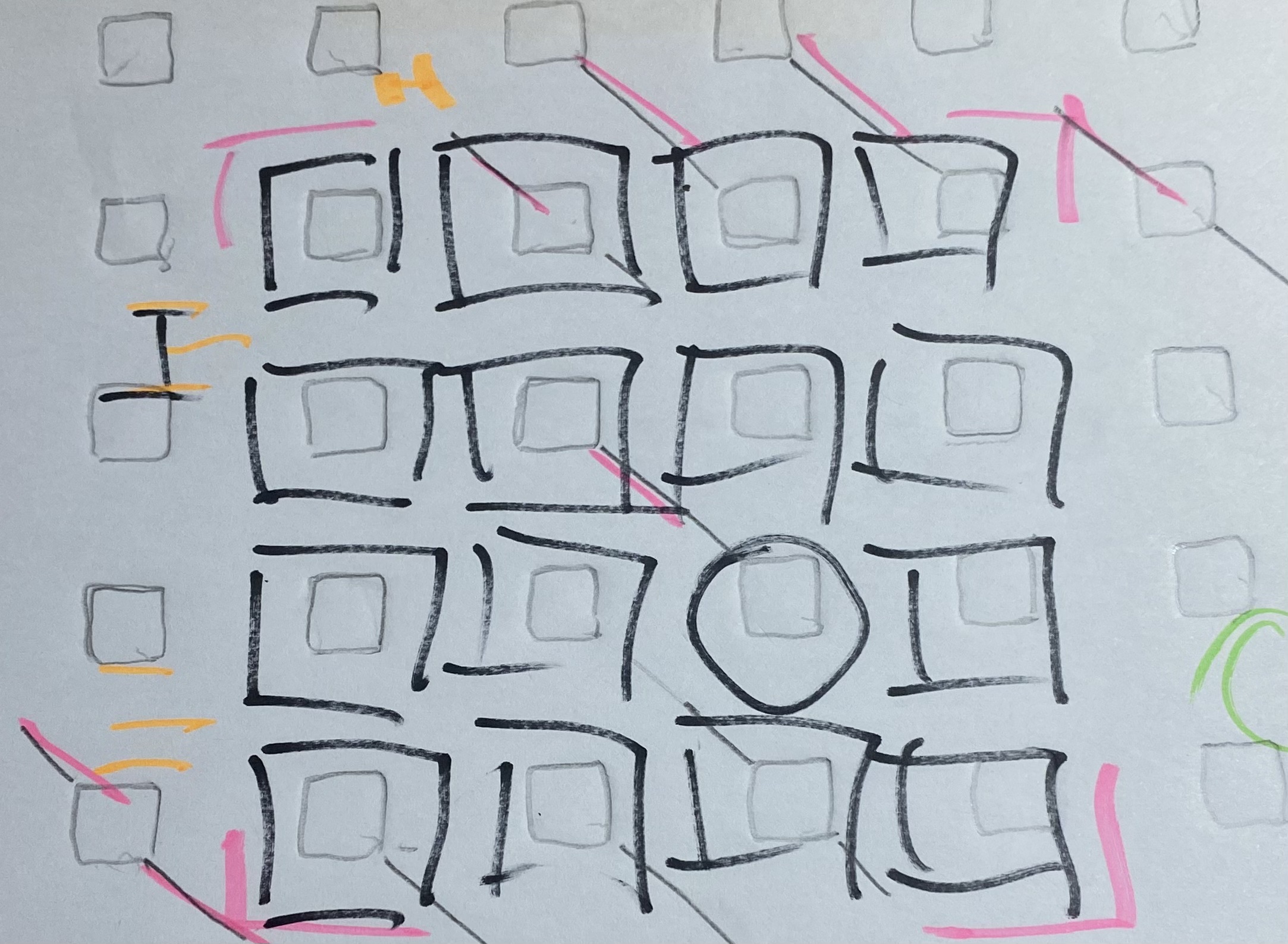 The ceiling traced onto paper, which became the grid