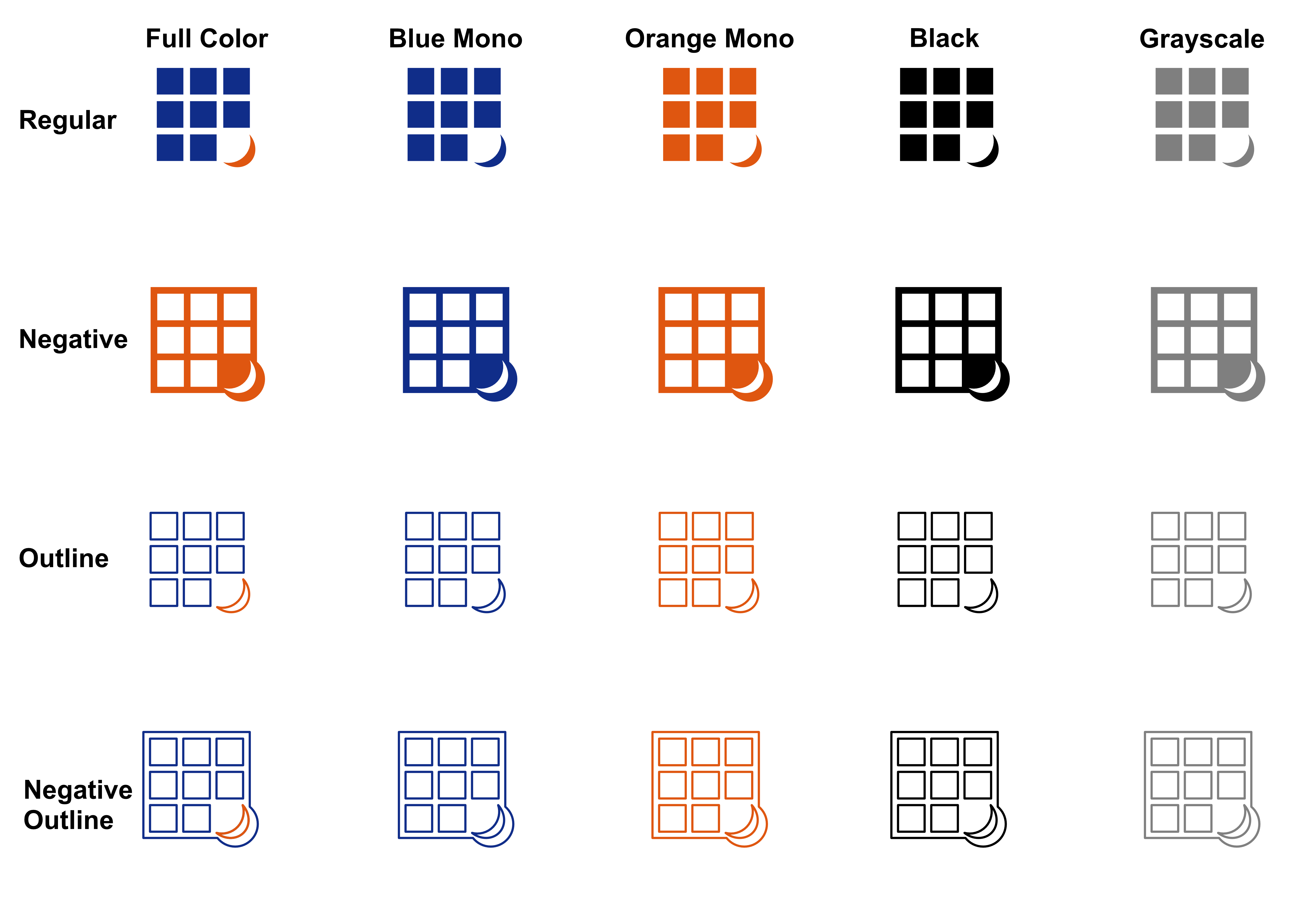 Full logo sheet showing the final design and its variations