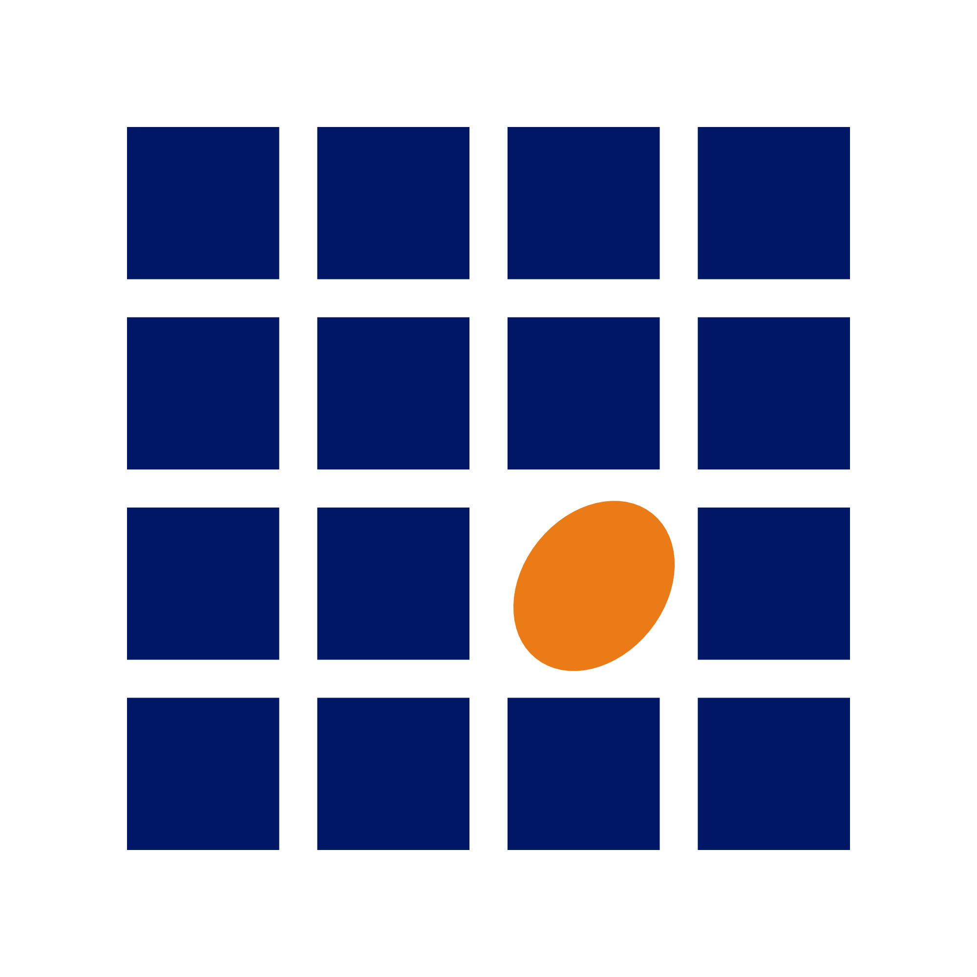 Logo in a darker blue and lighter orange