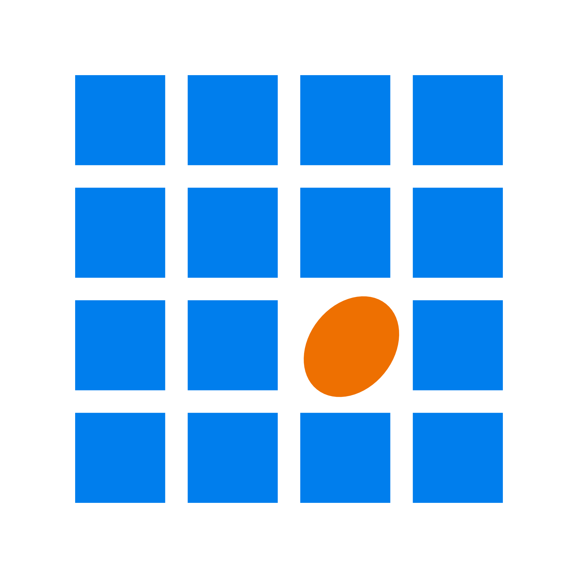 Logo in light blue and orange
